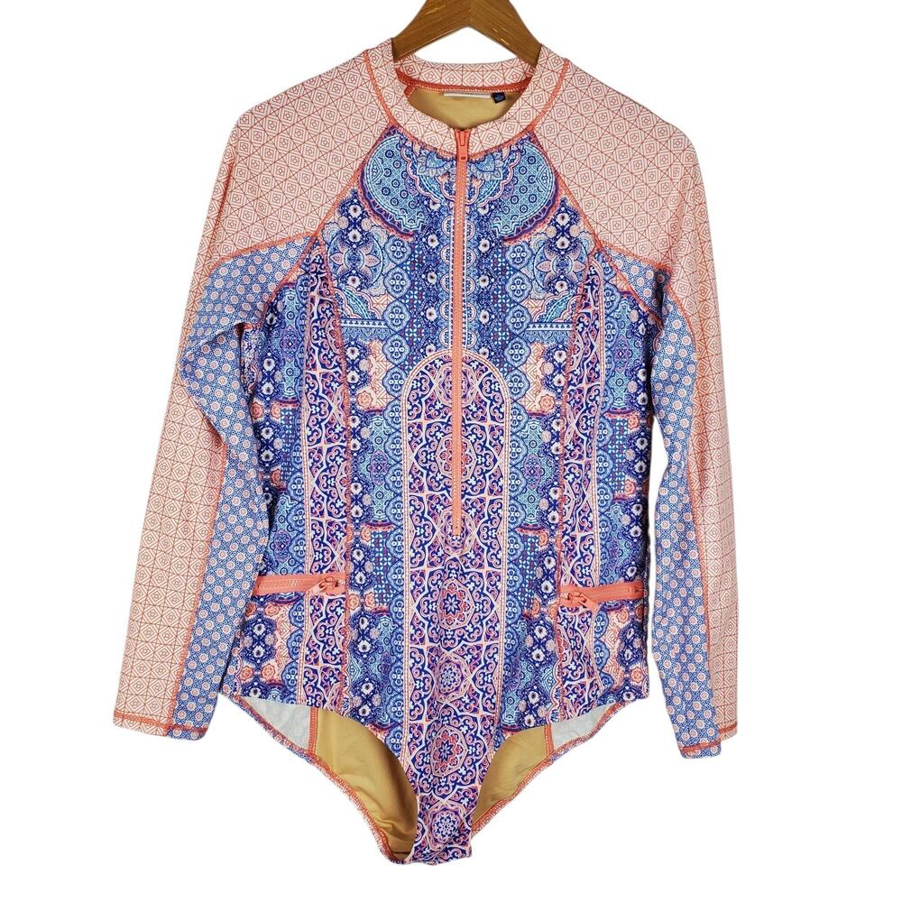 Cabana Life Unisuit Swimsuit XL Long Sleeve One Piece Zipper Front Padded Bra